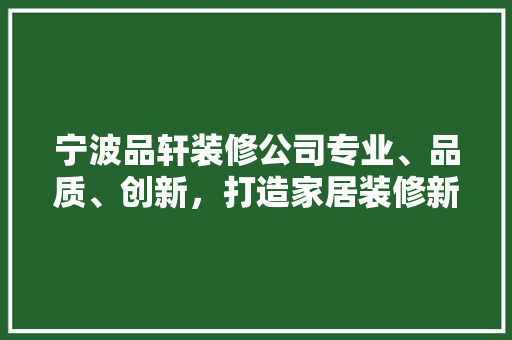 宁波品轩装修公司专业、品质、创新，打造家居装修新标杆