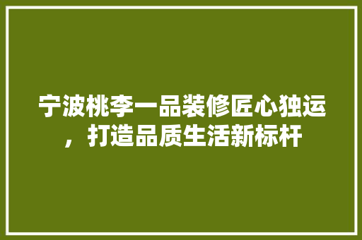 宁波桃李一品装修匠心独运，打造品质生活新标杆
