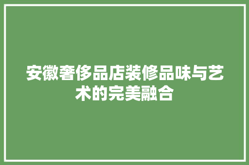 安徽奢侈品店装修品味与艺术的完美融合
