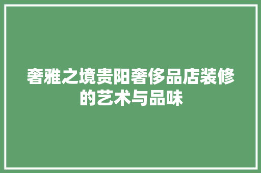 奢雅之境贵阳奢侈品店装修的艺术与品味