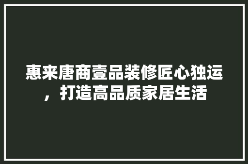 惠来唐商壹品装修匠心独运，打造高品质家居生活