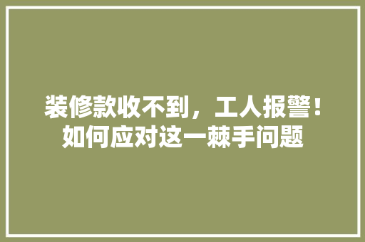 装修款收不到，工人报警！如何应对这一棘手问题