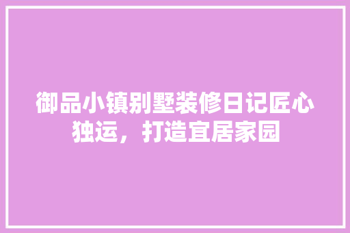 御品小镇别墅装修日记匠心独运，打造宜居家园