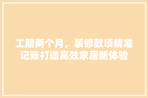 工期两个月，装修款项精准记账打造高效家居新体验