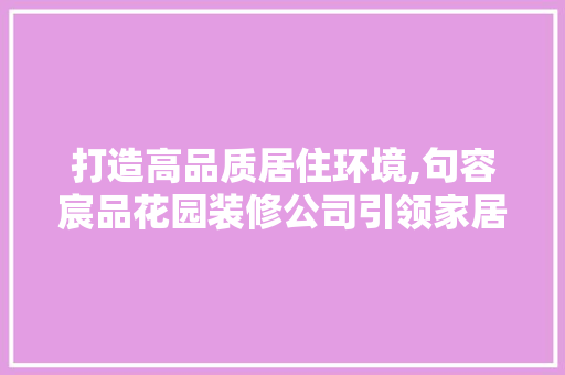 打造高品质居住环境,句容宸品花园装修公司引领家居美学新潮流