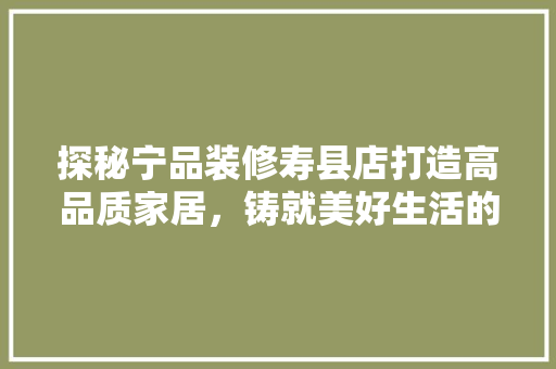 探秘宁品装修寿县店打造高品质家居，铸就美好生活的起点