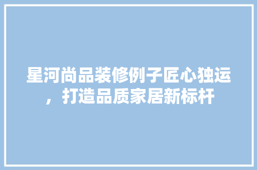星河尚品装修例子匠心独运，打造品质家居新标杆