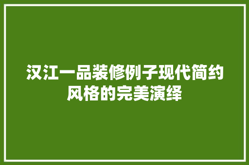 汉江一品装修例子现代简约风格的完美演绎