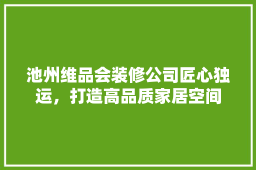 池州维品会装修公司匠心独运，打造高品质家居空间