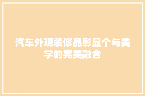 汽车外观装修品彰显个与美学的完美融合
