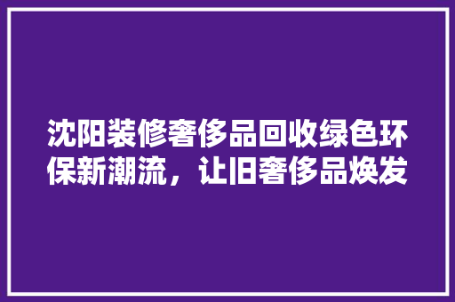 沈阳装修奢侈品回收绿色环保新潮流，让旧奢侈品焕发新生
