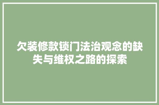 欠装修款锁门法治观念的缺失与维权之路的探索  第1张