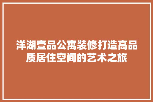洋湖壹品公寓装修打造高品质居住空间的艺术之旅