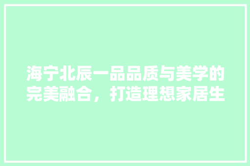 海宁北辰一品品质与美学的完美融合，打造理想家居生活