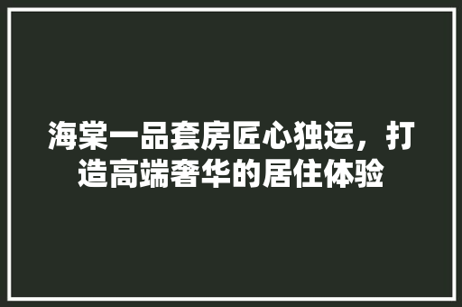 海棠一品套房匠心独运，打造高端奢华的居住体验  第1张