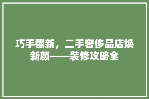 巧手翻新，二手奢侈品店焕新颜——装修攻略全