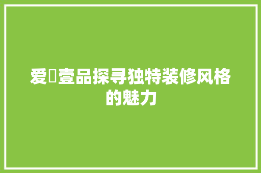 爱欶壹品探寻独特装修风格的魅力