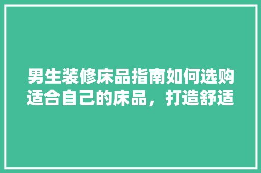 男生装修床品指南如何选购适合自己的床品，打造舒适睡眠空间