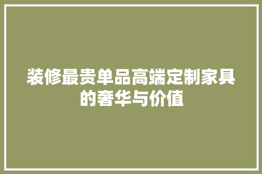 装修最贵单品高端定制家具的奢华与价值