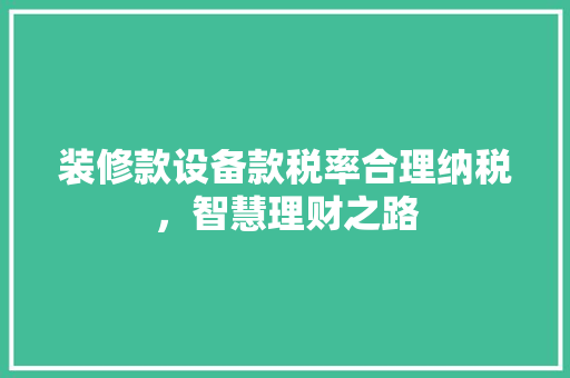 装修款设备款税率合理纳税，智慧理财之路