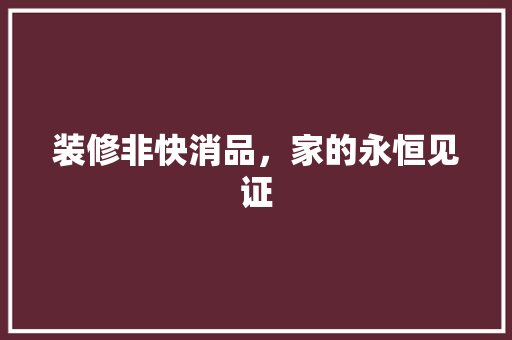 装修非快消品，家的永恒见证