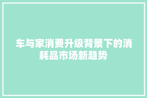车与家消费升级背景下的消耗品市场新趋势