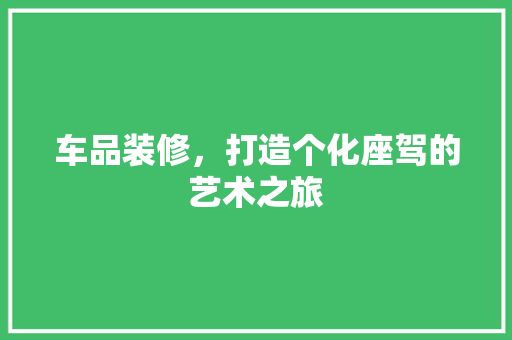 车品装修，打造个化座驾的艺术之旅