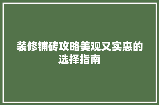 装修铺砖攻略美观又实惠的选择指南