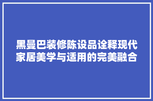 黑曼巴装修陈设品诠释现代家居美学与适用的完美融合  第1张