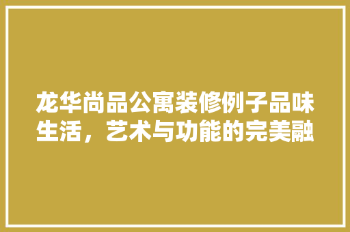 龙华尚品公寓装修例子品味生活，艺术与功能的完美融合