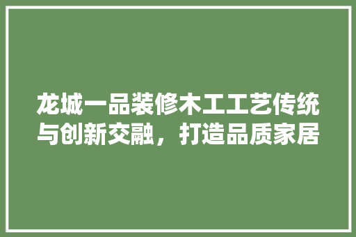 龙城一品装修木工工艺传统与创新交融，打造品质家居生活  第1张