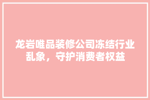 龙岩唯品装修公司冻结行业乱象，守护消费者权益  第1张