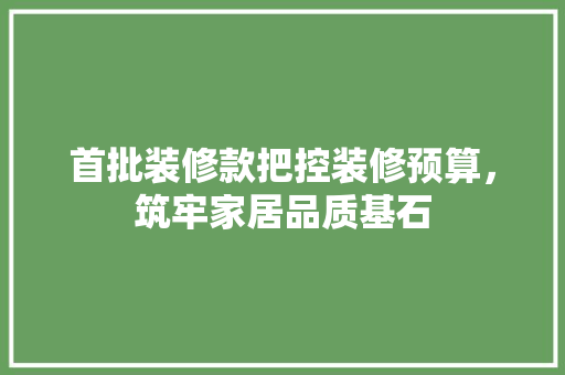 首批装修款把控装修预算，筑牢家居品质基石