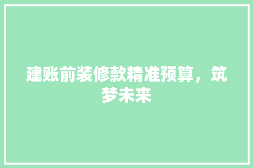 建账前装修款精准预算，筑梦未来
