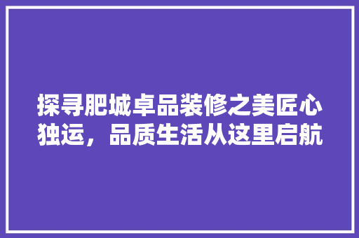 探寻肥城卓品装修之美匠心独运，品质生活从这里启航
