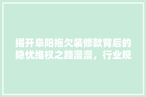 揭开阜阳拖欠装修款背后的隐忧维权之路漫漫，行业规范亟待加强