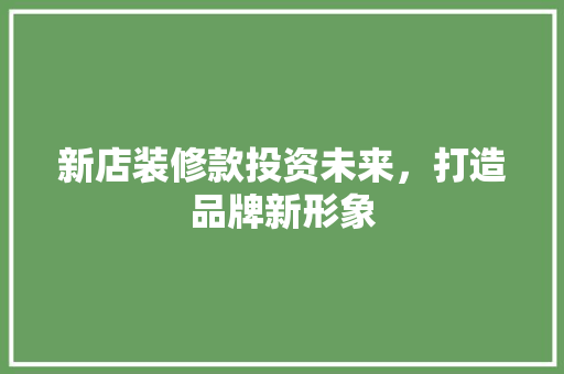 新店装修款投资未来，打造品牌新形象
