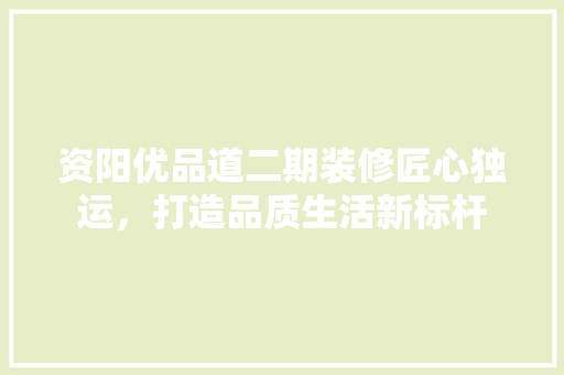 资阳优品道二期装修匠心独运，打造品质生活新标杆