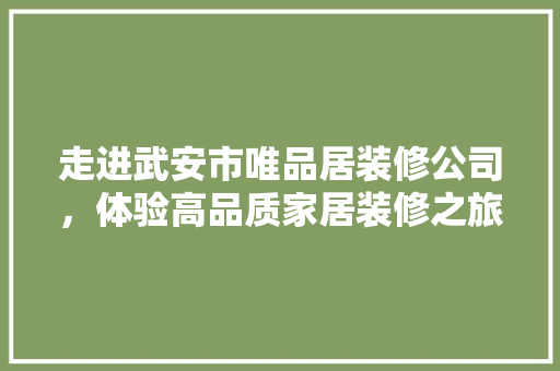 走进武安市唯品居装修公司，体验高品质家居装修之旅  第1张
