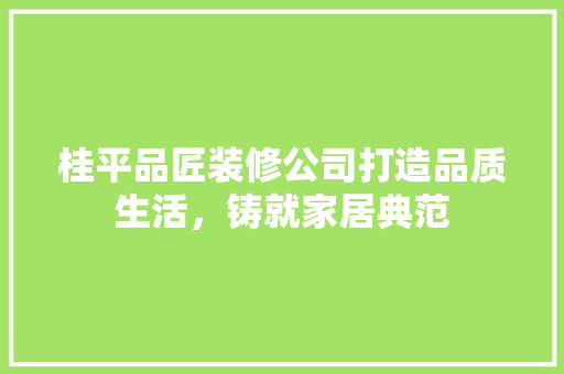 桂平品匠装修公司打造品质生活，铸就家居典范