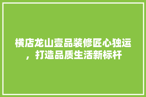 横店龙山壹品装修匠心独运，打造品质生活新标杆
