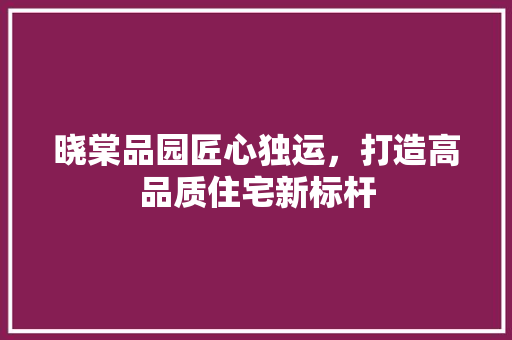 晓棠品园匠心独运，打造高品质住宅新标杆