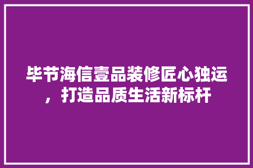 毕节海信壹品装修匠心独运，打造品质生活新标杆  第1张