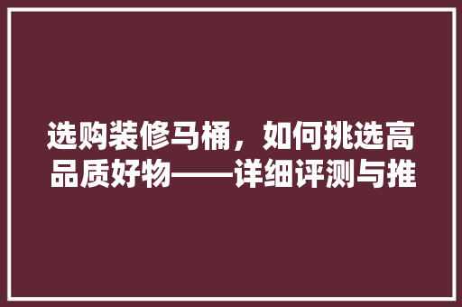 选购装修马桶，如何挑选高品质好物——详细评测与推荐