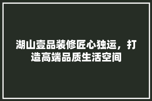 湖山壹品装修匠心独运，打造高端品质生活空间