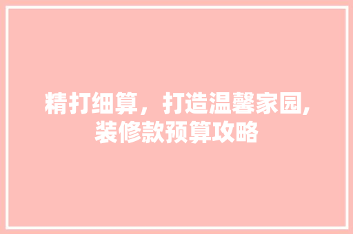 精打细算，打造温馨家园,装修款预算攻略