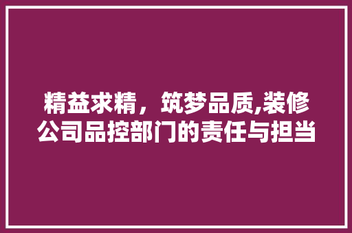精益求精，筑梦品质,装修公司品控部门的责任与担当  第1张