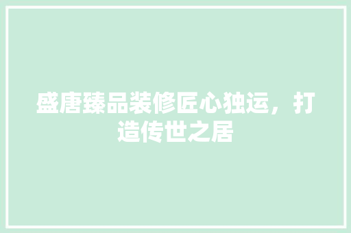 盛唐臻品装修匠心独运，打造传世之居